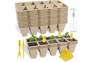 SYITCUN 100 Cells Seed Starter Tray, 10 Pack Seed Starter Kit for Planting Seeds, Biodegradable Peat Pots, Value Germination Kit with 100 Plant Labels, 2 Transplanting Tools, 1 Spray Bottle
