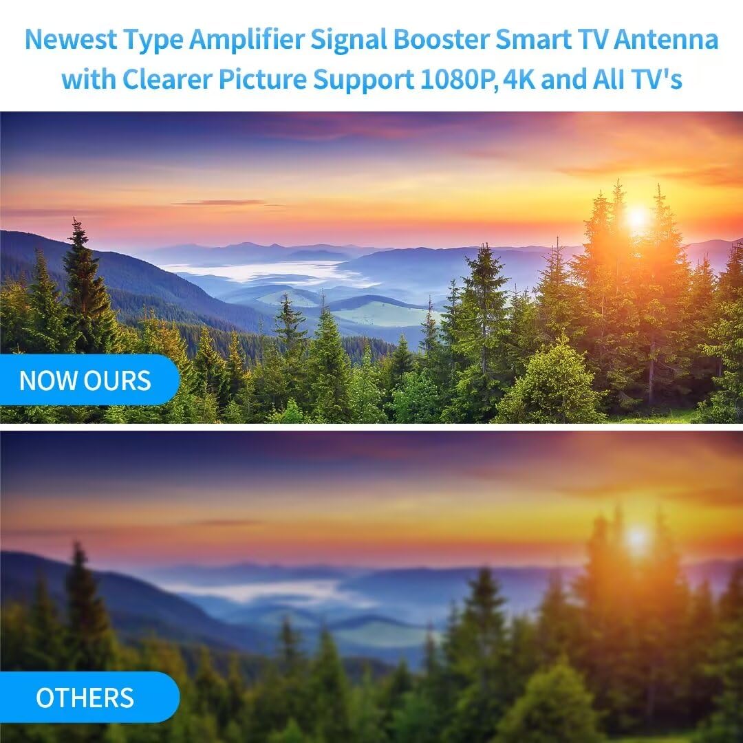 2024 Version Amplified HD Digital 'Matrix' TV Antenna Long 580 Miles, Support 4K 1080p Fire tv Stick and All Older TV's Indoor HDTV Local Channels, Signal Booster - 16.5ft Coaxial Cable