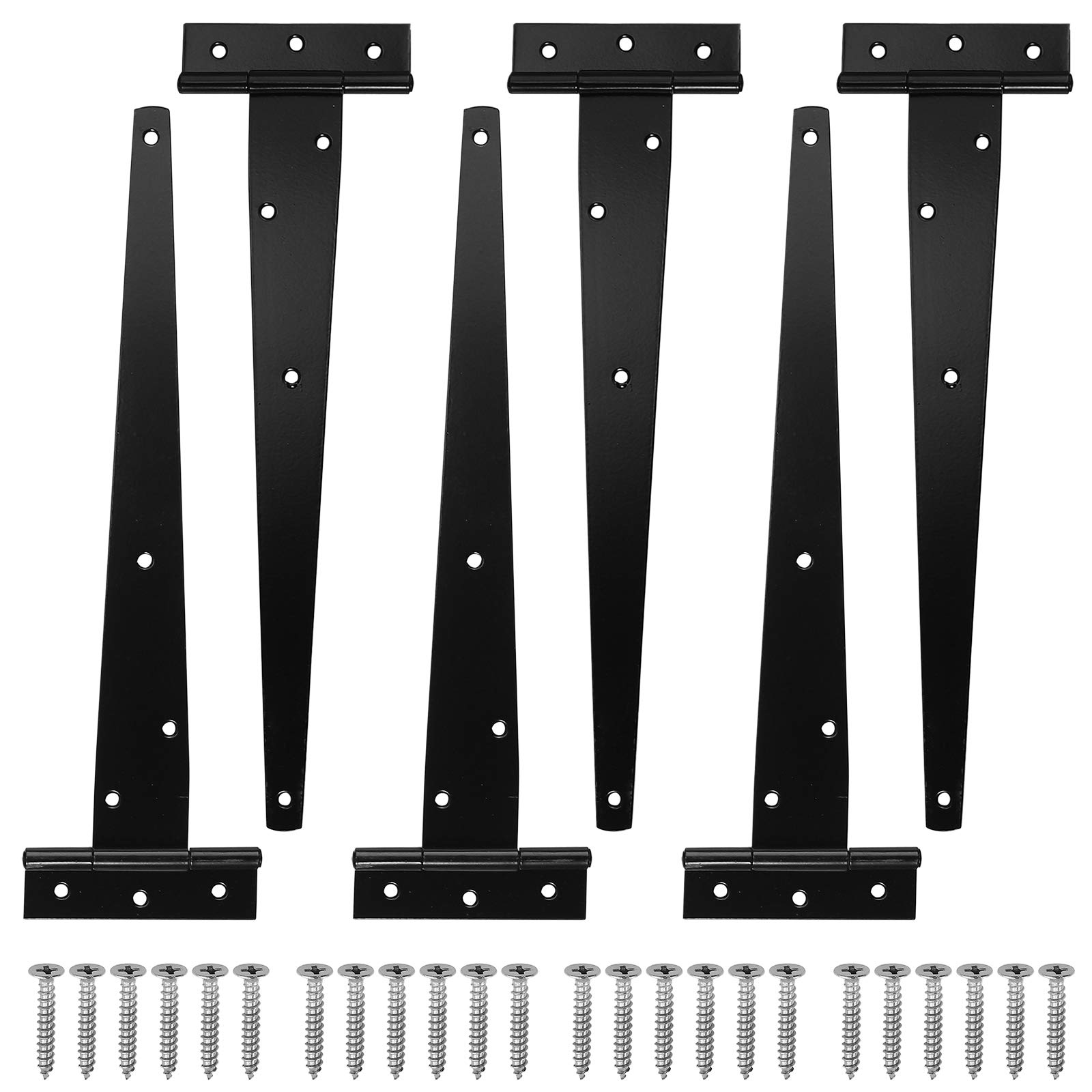 T-Hinge Justech 6PCs 12" Tee Shed Hinge Set T-Strap Hinges Black Forged Metal Iron Gate Door Barn Hardware with Screws