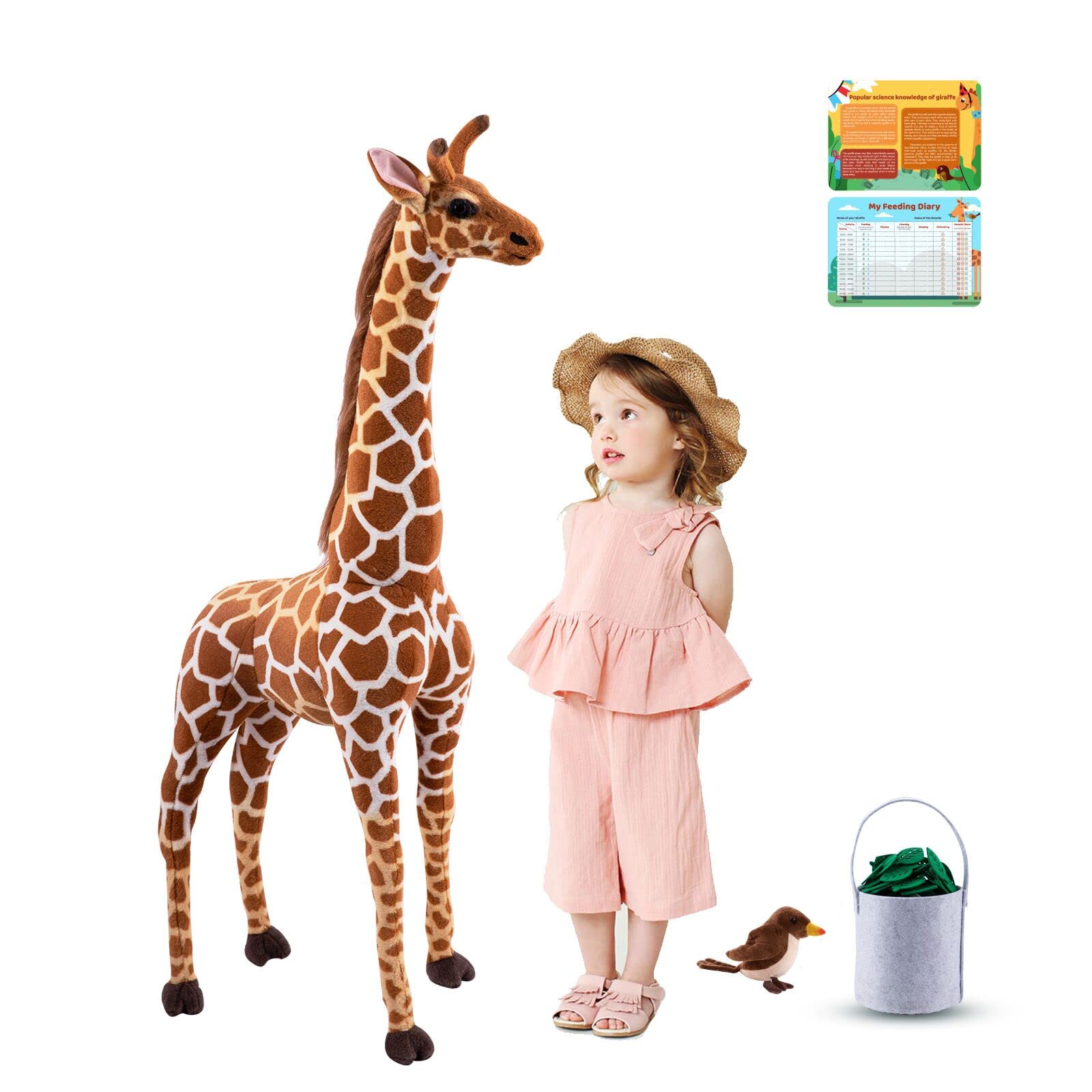 Photo 1 of BRINJOY Giant Stuffed Giraffe Animal Set, 47 Inch Large Giraffe Plush Toy for Kids with Bird & Basket & Leaves & Card, Toddler Lifelike Standing Toys Stuffed Animal for Girls Boys