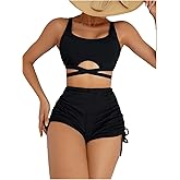 SHENHE Women's 2 Piece Swimsuit with Shorts High Waisted Ruched Boyshort Bikini Set Swimwear