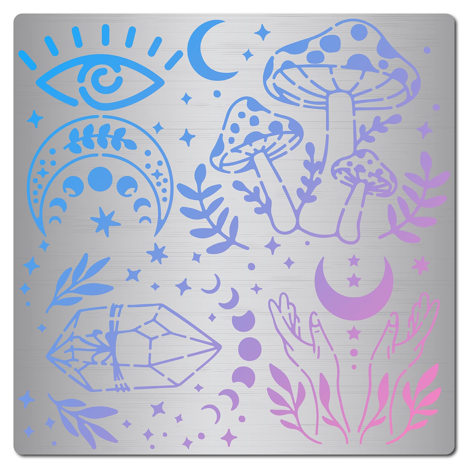 GORGECRAFT 6.3 Inch Mushroom Metal Stencil Eye Moon Phase Pattern Stainless Steel Cutting Stencil Template Journal Tool for Painting Wood Burning Pyrography and Engraving Home DIY Decoration Crafts