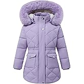 AUBZOZO Girls Winter Waterproof Coats Hooded,Kid's Fleece-Lined Snow Parka Insulated Quilted Puffer Jacket