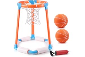 PERBYSTE Pool Basketball Hoop, Swimming Pool Basketball Hoop Poolside Set with 2 Balls and Pump, Floating Water Basketball Hoops Game Pool Toys for Kids Teens and Adults (Orange)