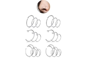 FECTAS Nose Rings Hoops Surgical Steel 20g Gauge 6mm 8mm 10mm 12mm Earrings Piercing Hoops Jewelry for Men Women
