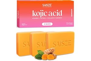 SAISZE Kojic Acid Soap, Turmeric Soap with Collagen, Hyaluronic Acid, Vitamin C, Face Wash Remover for Women and Men, 3 X 65g