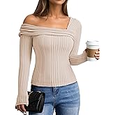 Viottiset Womens Fashion Off The Shoulder Tops Long Sleeve Knit Shirt Drop Shoulder Sweater Top