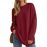 Velvelhall Womens Long Sleeve Sweatshirts Oversized Waffle Knit Tunic Tops Casual Crewneck Long Shirts