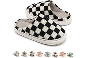 Yueerlu House Slippers for Woman Men, Womens Slippers on Fuzzy House Shoes Memory Foam Checkered Scuff Outdoor Indoor Warm Plush Bedroom Shoes with Faux Fur Lining Size