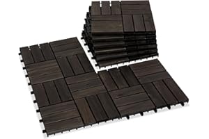 VICTORY RELAX Acacia Wood Decking Tiles 9PCS - Easy Snap Interlocking Deck Tiles for Patio Poolside Balcony Decor - All Weather Waterproof Flooring for Indoor & Outdoor (Round Joints)