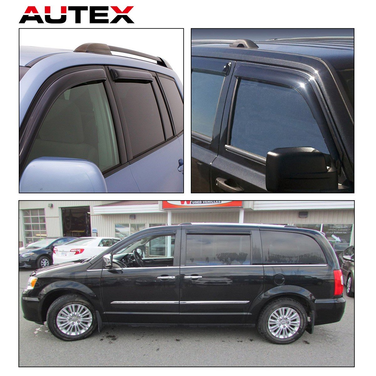 AUTEX 4Pcs Tape On Window Visor Deflector Compatible with Dodge Grand