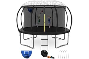Kiivakii 14FT & 16FT Trampoline for Kids & Adults, Big Round Trampoline with Basketball Hoop, Sprinkler & ASTM Certified
