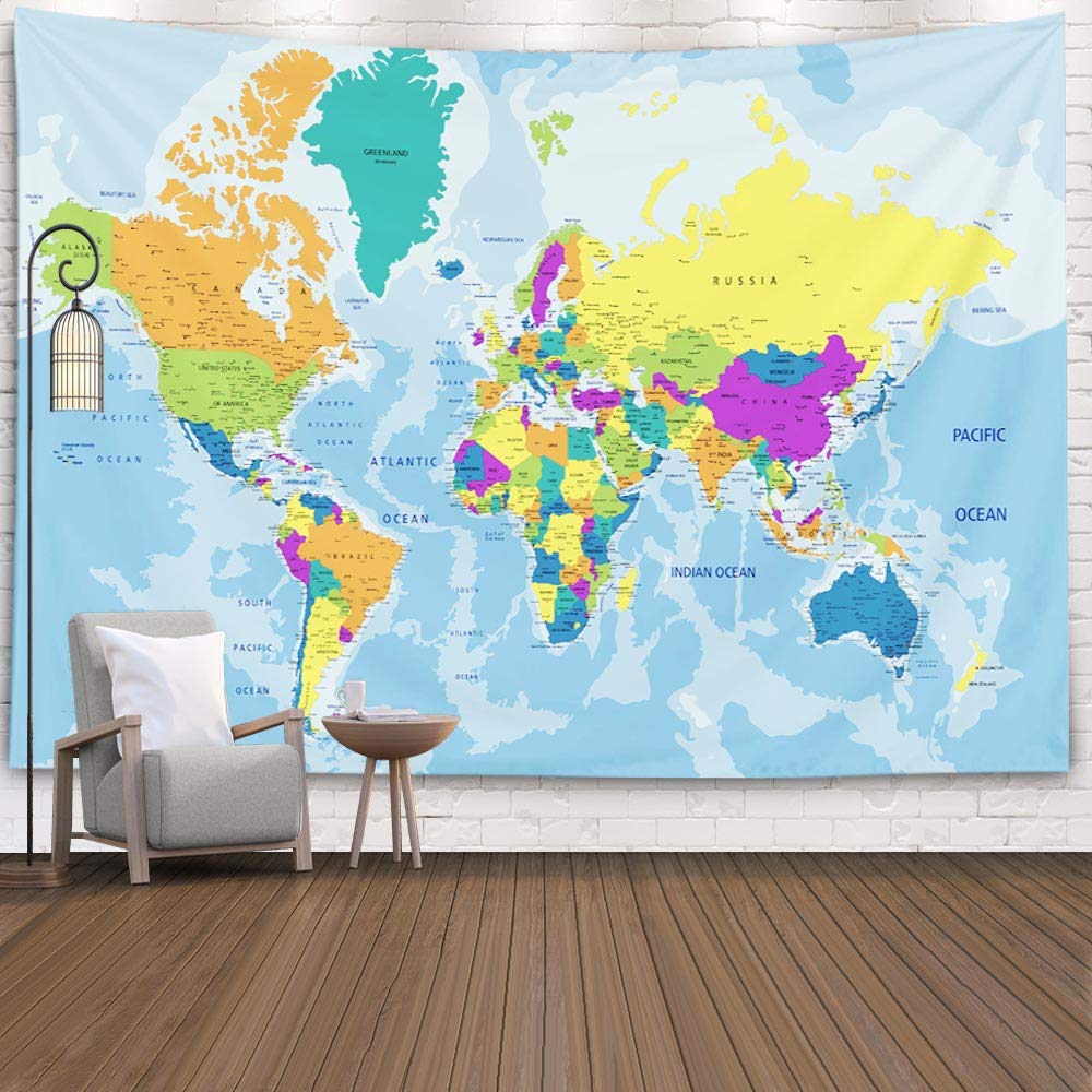 Map Dorm Tapestry,Capsceoll Blue Map Tapestry Map Tapestry Wall Decor World Map Tapestry Blue Map Tapestry Blue Map Tapestry Yellow Wall Hanging 60X60 Inches,Blue Orange