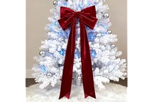 Christmas Tree Topper Bow, 6Ft Extra Large Christmas Satin Bows, Giant Red White Velvet Xmas Bow Decorations for Home Party W