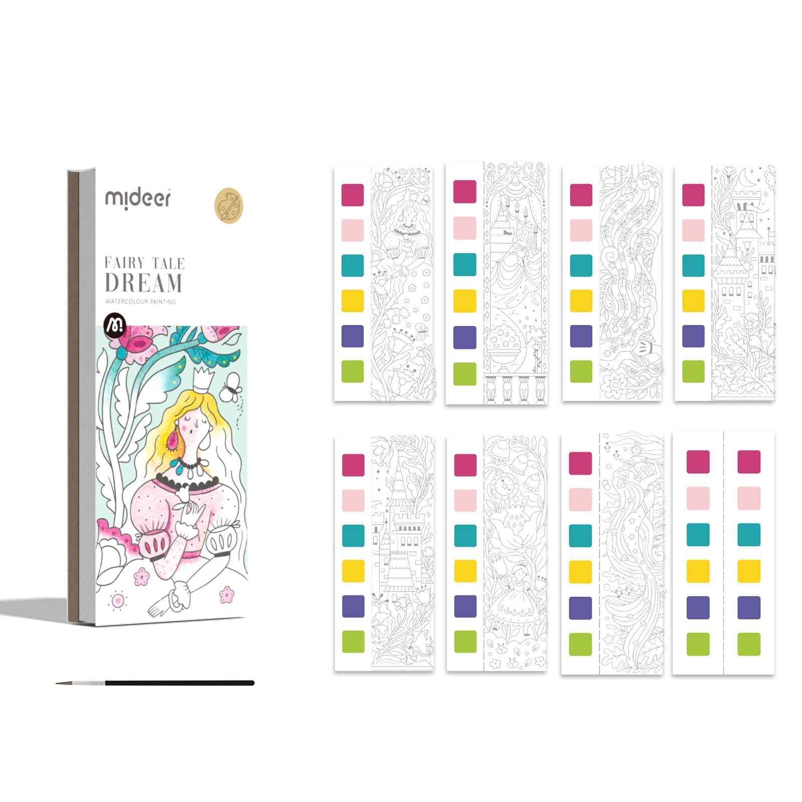 MiDeer Pocket Magic Water Coloring Book, Water Colouring Book for Children, Watercolouring Sets for Kids Ages 4-8, Water Colouring Painting Books with Brush (Fairy Tale Dream)