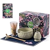 Buucup Matcha Whisk Set, Ceramic Matcha Kit Set Includes Matcha Bowl, Matcha Whisk and Holder, Bamboo Scoop, Scoop Rest, Sifter and Tea Towel - 7 Pcs Matcha Kit for Matcha Lovers (Mottled Green)
