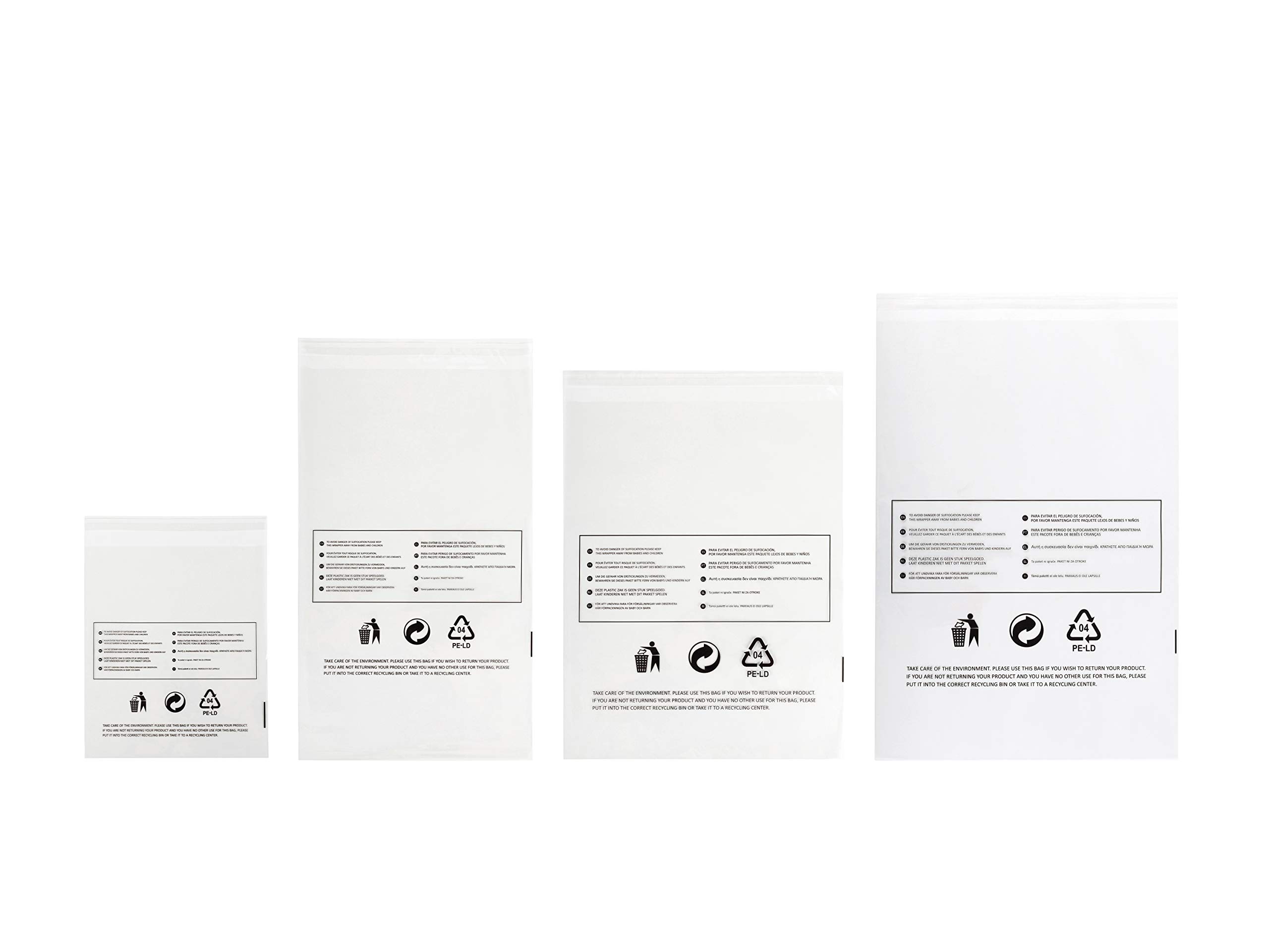 250 x Clear Poly Bags with Suffocation Warning (250 Polybags - 7"x8")