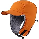 Home Prefer Faux Fur Trooper Trapper Hat for Men Warm Mens Winter Hat with Earflaps Ushanka Hunting Hat Reflective Brim