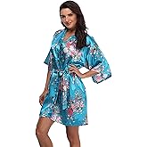 Super Shopping-zone Women's Floral Short Satin Bridesmaid Robes Silky Bride Robes Getting Ready
