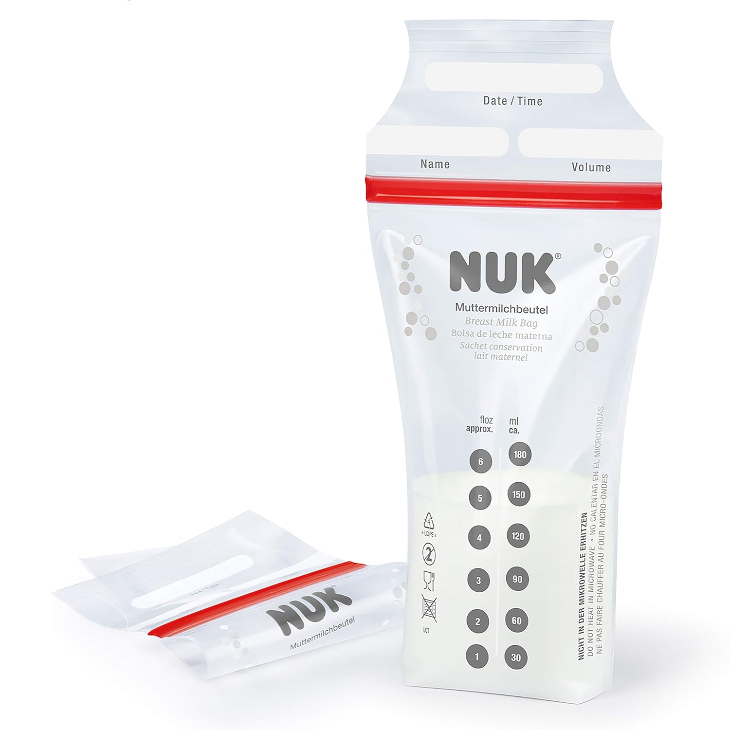 NUK Muttermilchbeutel, platzsparend & sofort verwendbar, 180ml, 25 Stück, transparent