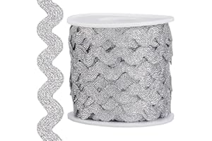 GORGECRAFT 16.5 Yards Metallic Silver Rick Rack 0.6 Inch RIC Rac Trim Glitter Zig Zag Christmas Wave Bending Fringe Ribbon Wavy Edge Fabric for DIY Craft Sewing Wedding Dress Gift Wrapping