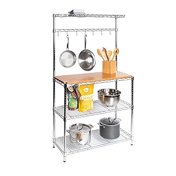 Seville Classics Bakers Rack Kitchen Workstation With Rubber Wood