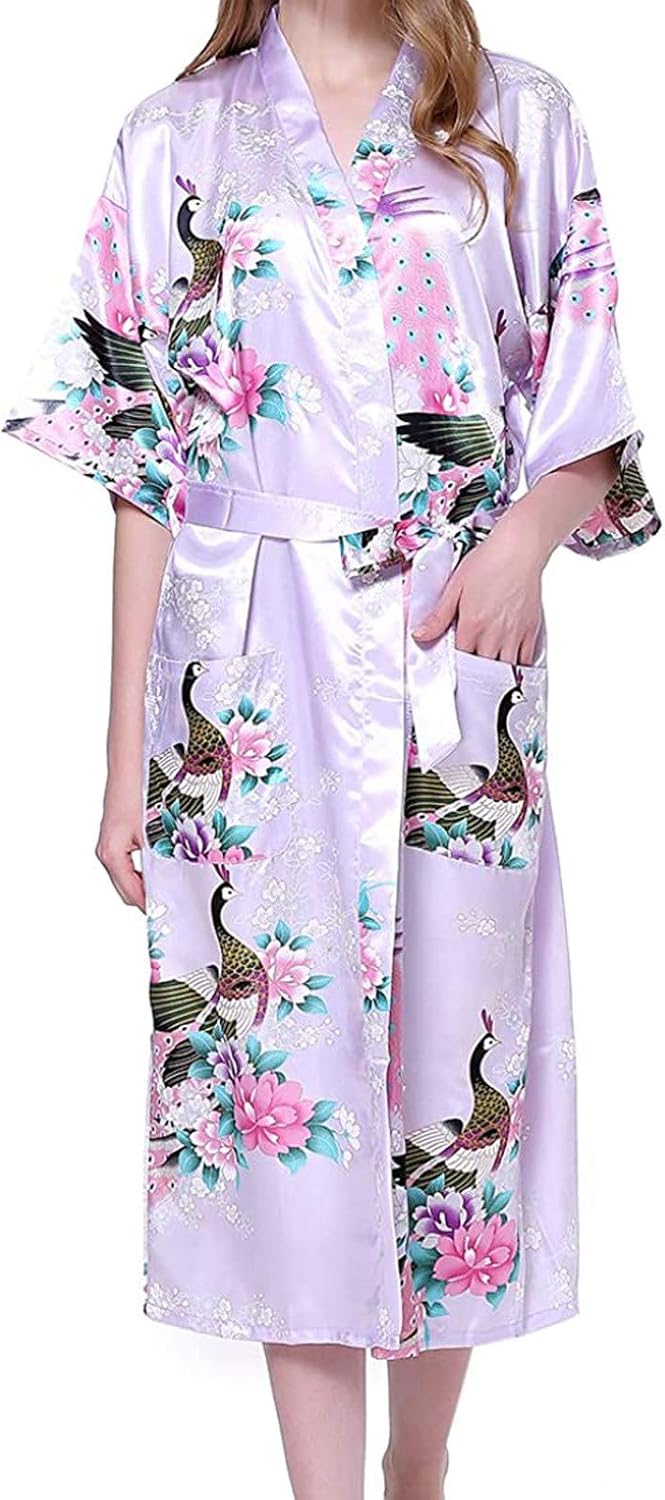 BaoDan Peignoir Kimono Japonais Femme Satin Robe de Chambre Femme