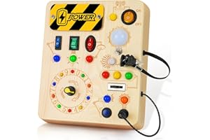 OAKJAR Busy Board, Montessori Toys for 1+ Year Old, Busy Board with 13 Led Light, Wooden Toddler Educational Travel Toy, 1 Year Old Boy&Girl Gifts