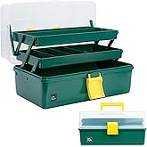 Creahaus 13 inch Art Craft Organizer Storage Box with 3 Layer, Multipurpose Plastic Tool Box with Handle for Sewing, Art Supply, Medicine, Nail, Hair Accessories (Dark Green)