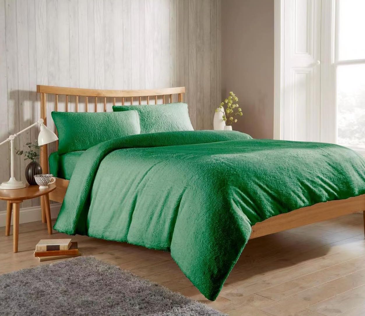 Olivia Rocco Teddy Fleece Duvet Cover Set Super Soft Warm Cosy Quilt Covers Bedding Sets With Pillowcases (King, Emerald Green)