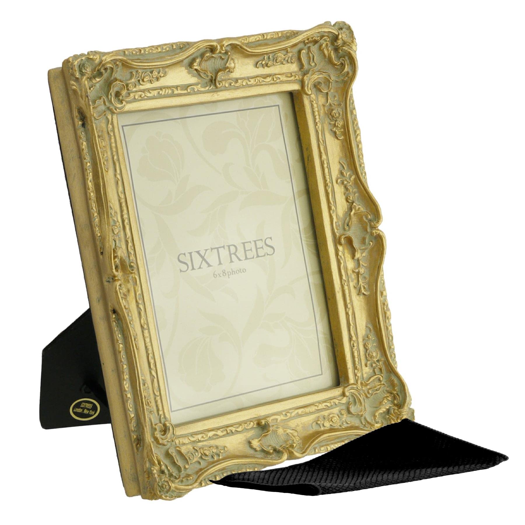 Sixtrees Chelsea 5-250-68 Ornate Vintage Swept Shabby Chic Gold 8x6 inch Photo frame - with Microfibre glass cleaning cloth.