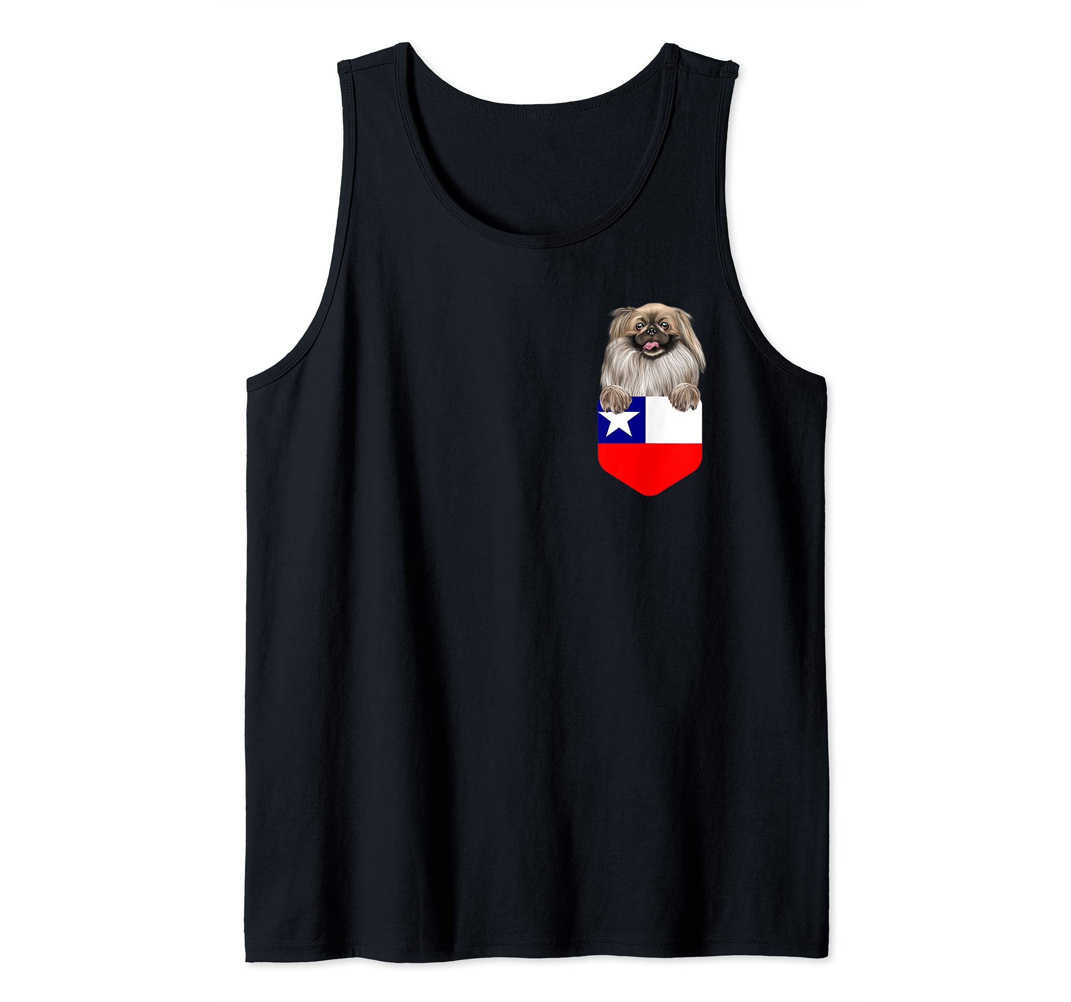 Chile Flag Pekingese Dog In Pocket Tank Top