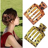 2Pcs Flat Hair Clips Square French Secure Strong Hold Grip Barrettes for Thick Hair Womens Styling Plastic Curve No Slip Accessories Claw Clamp, Medium Classic Multicolor