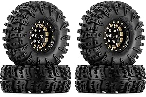 INJORA 1.3" Wheel Tires Set S5 Swamp Claw Mud Terrain Tires 70 * 27mm for 1/18 1/24 RC Crawler Car(Black Gold)