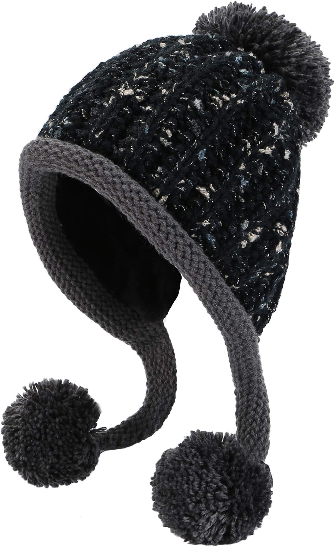 HUAMULAN Women Winter Peruvian Beanie Hat Ski Cap Fleece Lined Ear Flaps Dual Layered Pompoms
