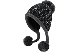 HUAMULAN Women Winter Peruvian Cover Ears Beanie Hat Ear Flaps Sherpa Ski Snow Hats Knit Fleece Lined 3 Pom Pom