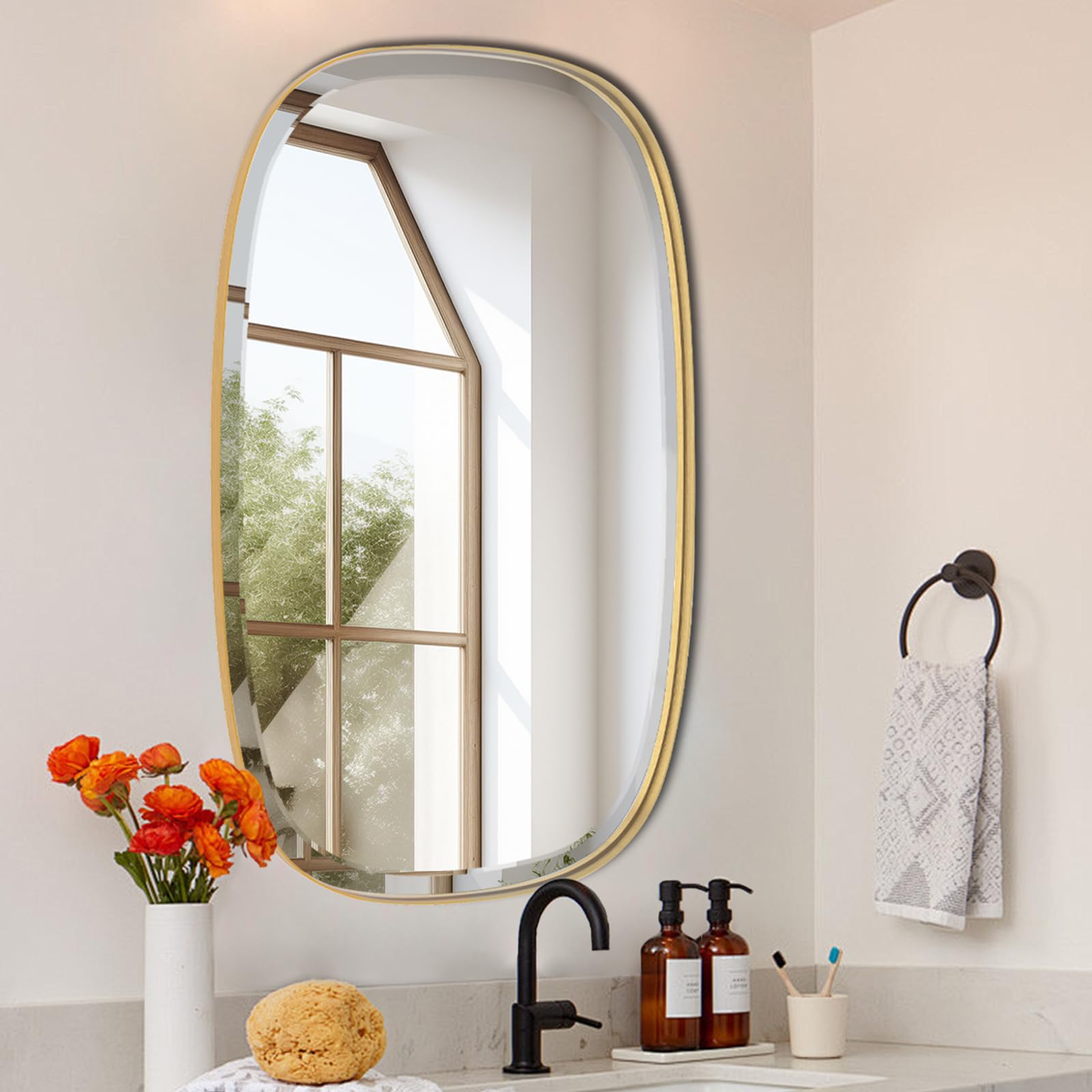 POZINO Gold Beveled Mirror, 24