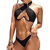 Lilosy Sexy Cute Underwire Cutout Halter Bikini Swimsuit Set Women Criss Cross Bathing Suit 2 Piece
