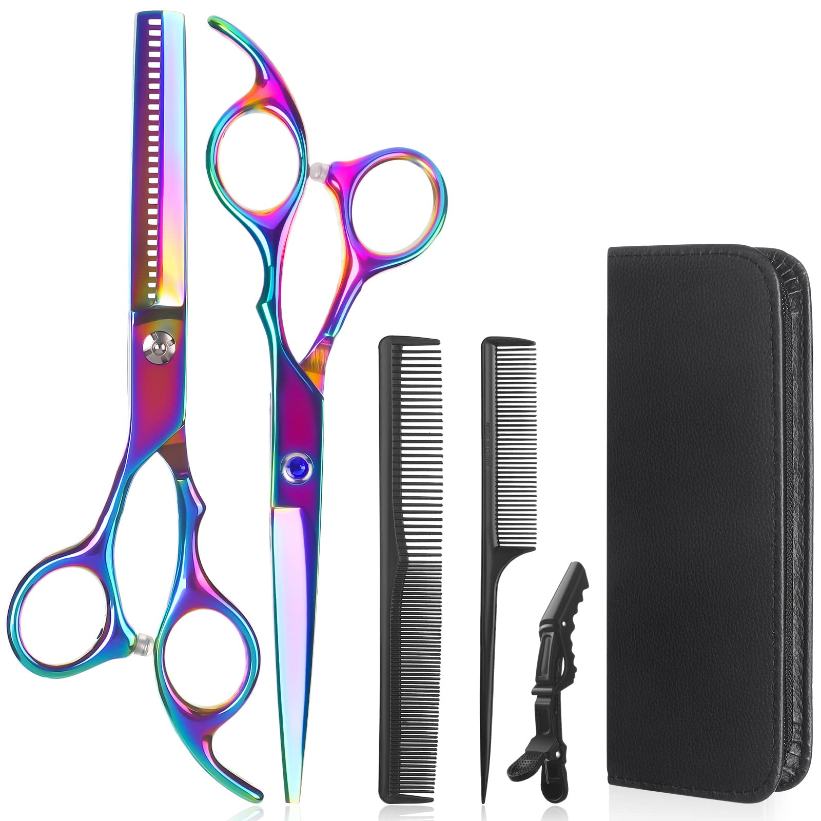 Lictin Hairdressing Scissors Thinning Scissors Set - 6.0 inch + Presentation Case/Box + Black Comb + Thinning Hair Comb + Black Hair Clip