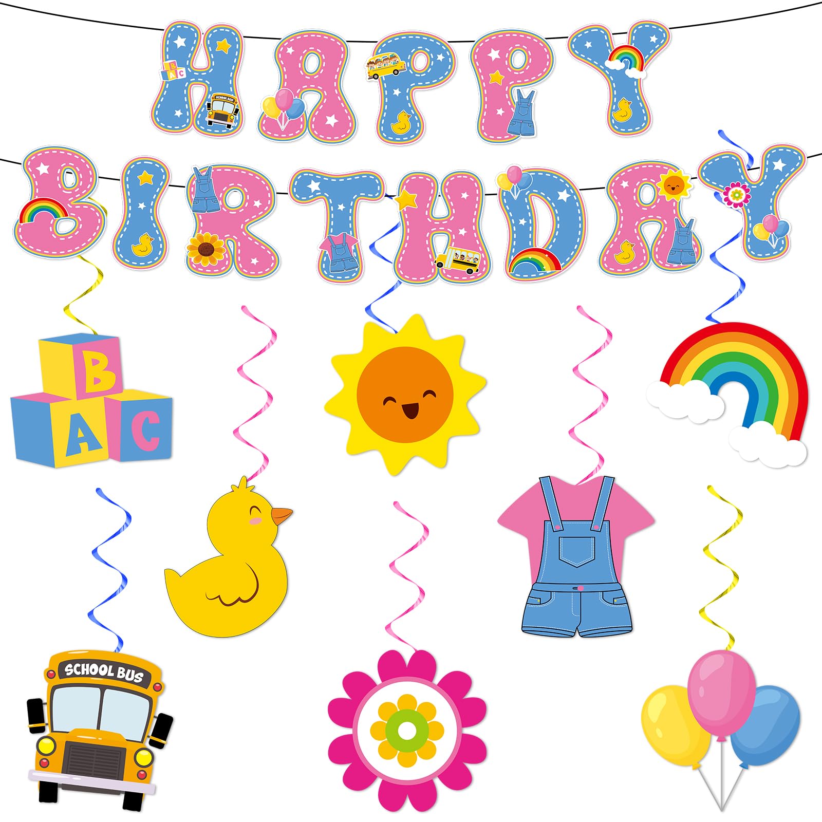 Photo 1 of Cartoon Girls Hanging Swirl Banner English Teacher Birthday Party Decorations English Teachers Parties Ceiling Decor Cartoon Teachers Fans Hanging Streamer for Kids Birthday Classroom Party Supplies