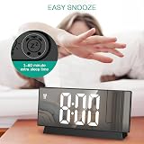 ORIA 7.8" LED Mirror Projection Alarm Clock 180° Rotatable USB Charger Snooze view 6