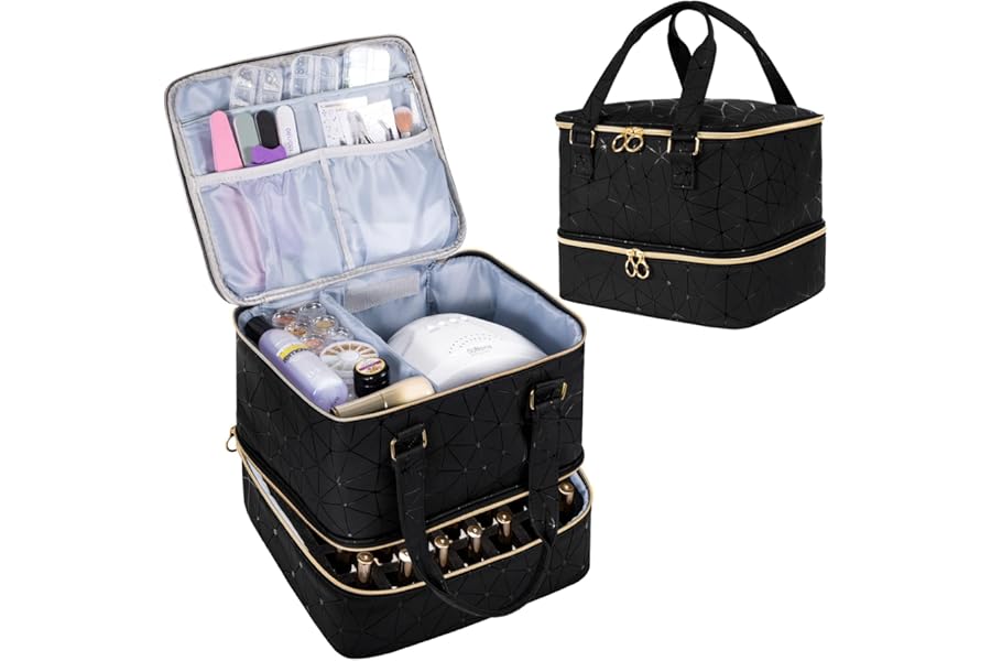 Uross Nail Polish Organizer Bag Holds 42 Bottles Nail Polish & Nail Lamp, Gel Nail Polish Organizers and Storage box for Nail Tech, Nail Kit Supplies Organizer Case – Black