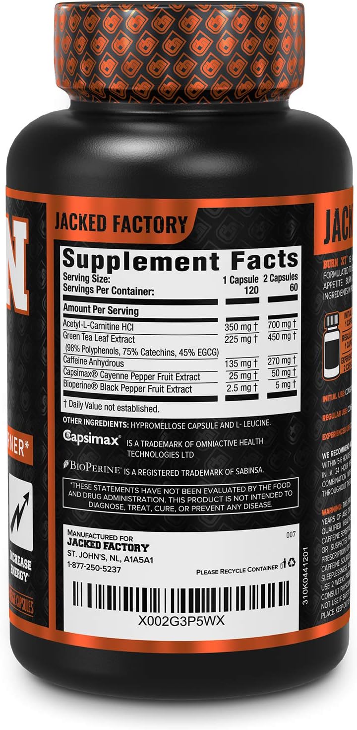 Burn-XT Thermogenic Fat Burner - Weight Loss Supplement, Appetite Suppressant, & Energy Booster - Premium Fat Burning Acetyl L-Carnitine, Green Tea Extract, & More - 60 Natural Veggie Diet Pills: Health & Personal Care