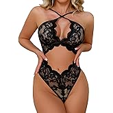 Gulinala Women Sexy Lace Bodysuit Hollow One Pieces Lingerie Lace Teddy Babydoll