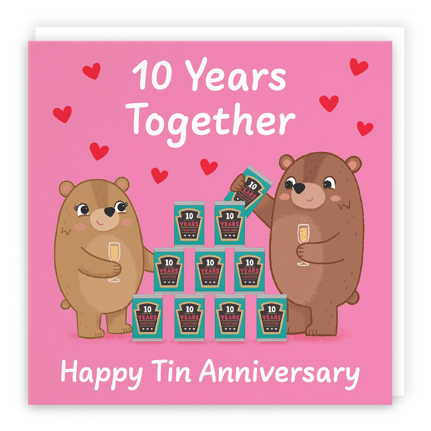 Hunts England - Cute 10th Anniversary Card - Tin Anniversary - Bears - 10 Years - For Him, Her, Couple, Men, Women - Love Story Collection