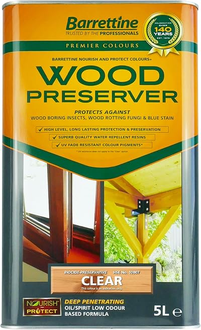 Barrettine Wood Preserver Clear 5L - UV Fade Resistant, Water Repellent