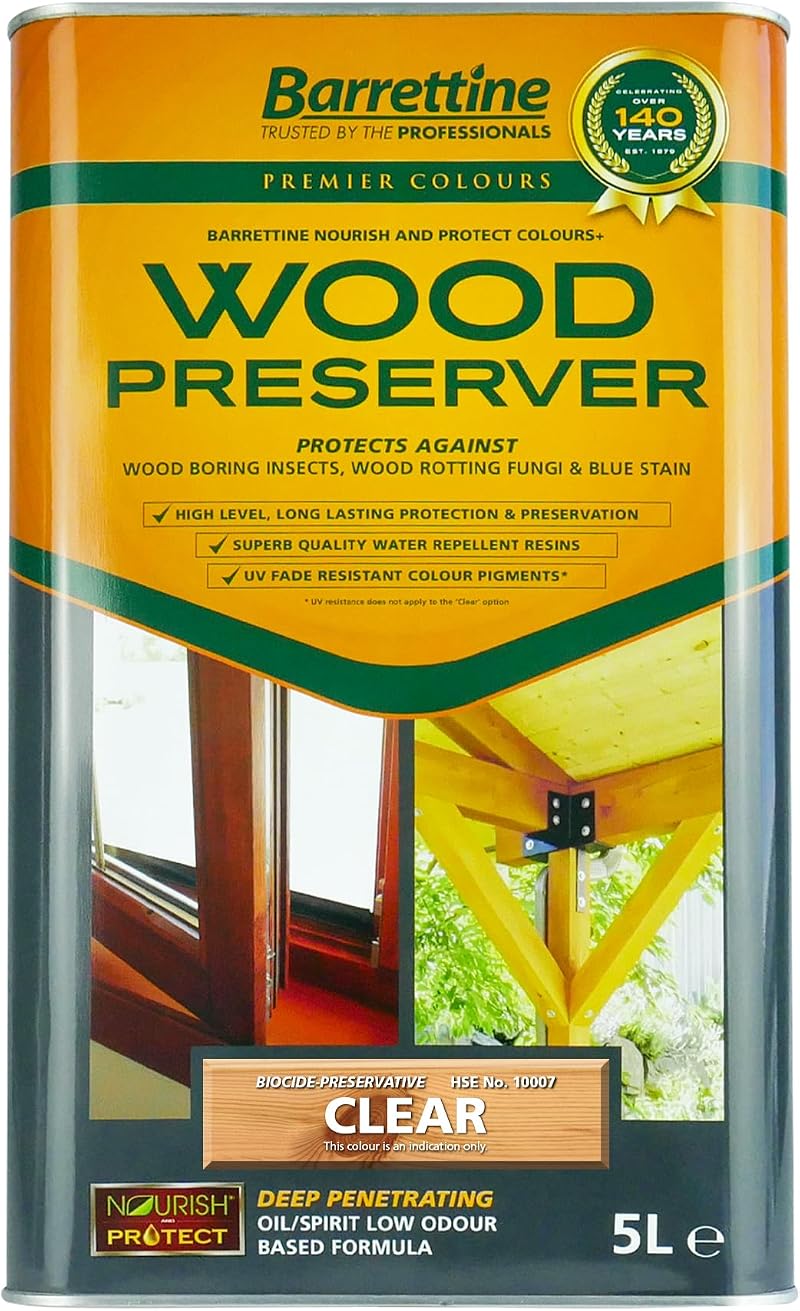 Barrettine Wood Preserver Clear 5L - UV Fade Resistant, Water Repellent