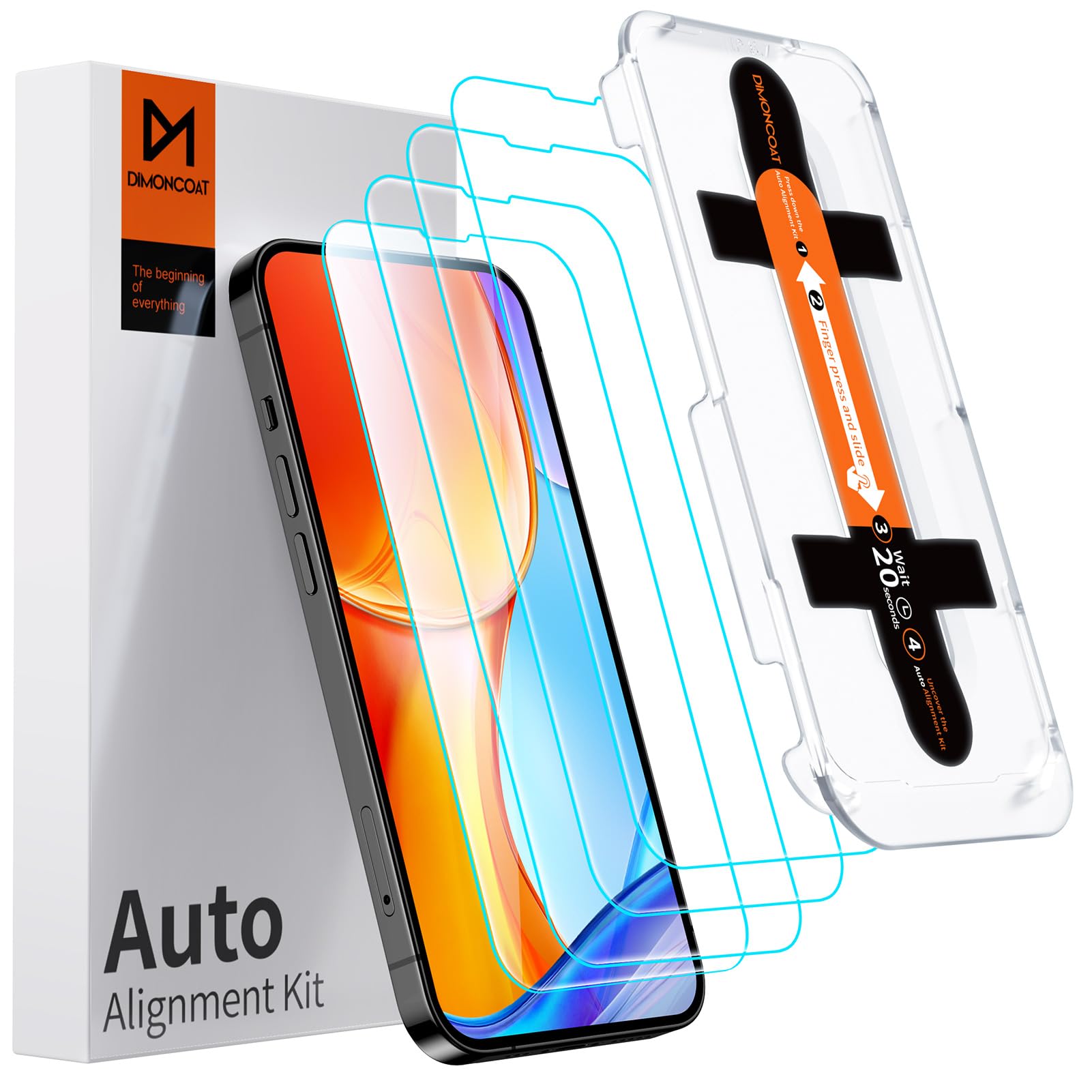 DIMONCOAT 4-PACK TOP 9H+ Glass for iPhone 14 Screen Protector 8K HD [Auto Alignment Kit] [10X Military Protection] UNBREAK Tempered Glass Film for iPhone 14 6.1 inch Case-Friendly