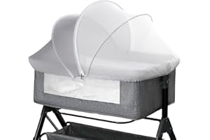 WANRU Bassinet Cover for Cats - Half-Blackout Mosquito Net for Baby Crib & Bedside Sleeper, Breathable Crib net with 2-Way Zipper, Sun-Blocking Baby Mosquito Net Cover (Gray-Small)