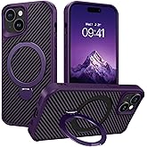 GaoBao for iPhone 15 Case [360°Rotating Invisible Ring Stand Kickstand] [Compatible with MagSafe][ Military Grade Protective] [Slim Fit] Carbon Fiber Cover for iPhone 15 Magnetic 6.1 Inch, Purple